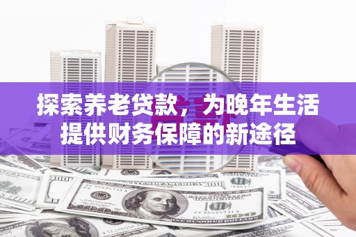 西岗探索养老贷款，为晚年生活提供财务保障的新途径